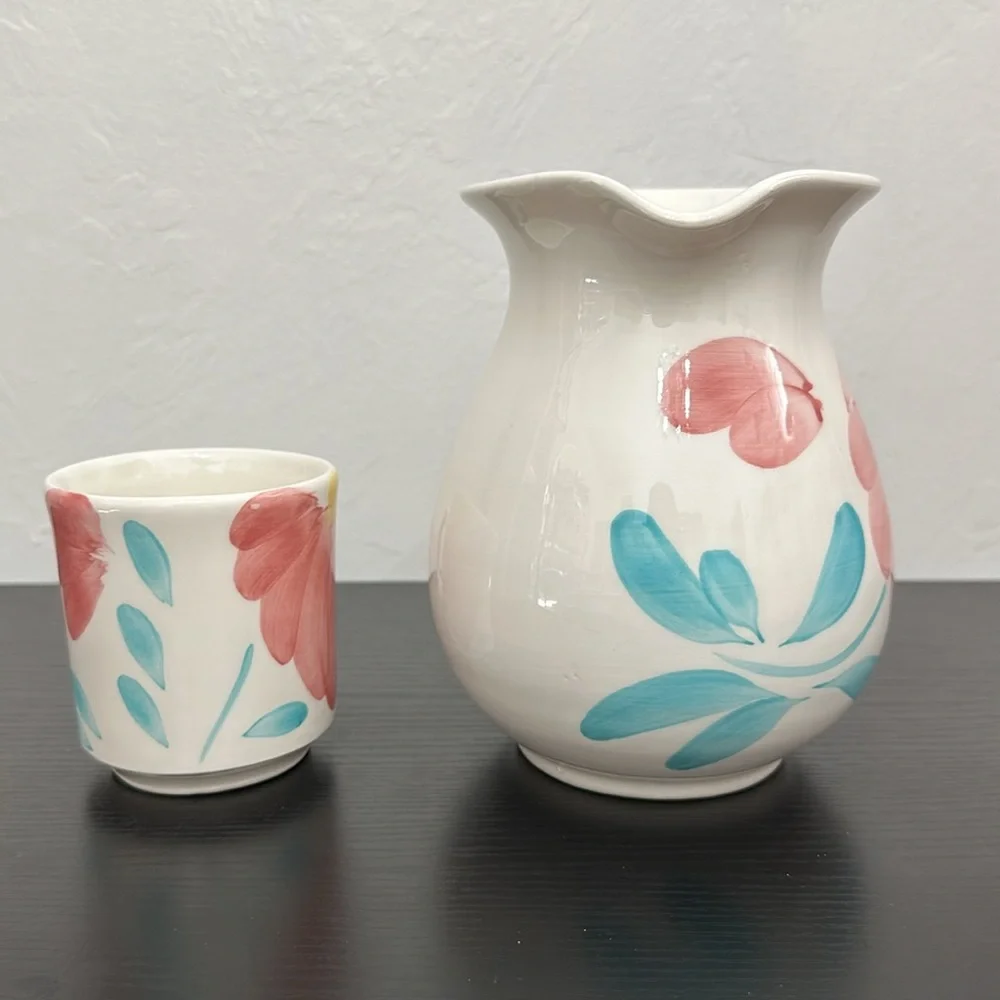 Pier 1 Hand Painted Pitcher & Cup Set Italy